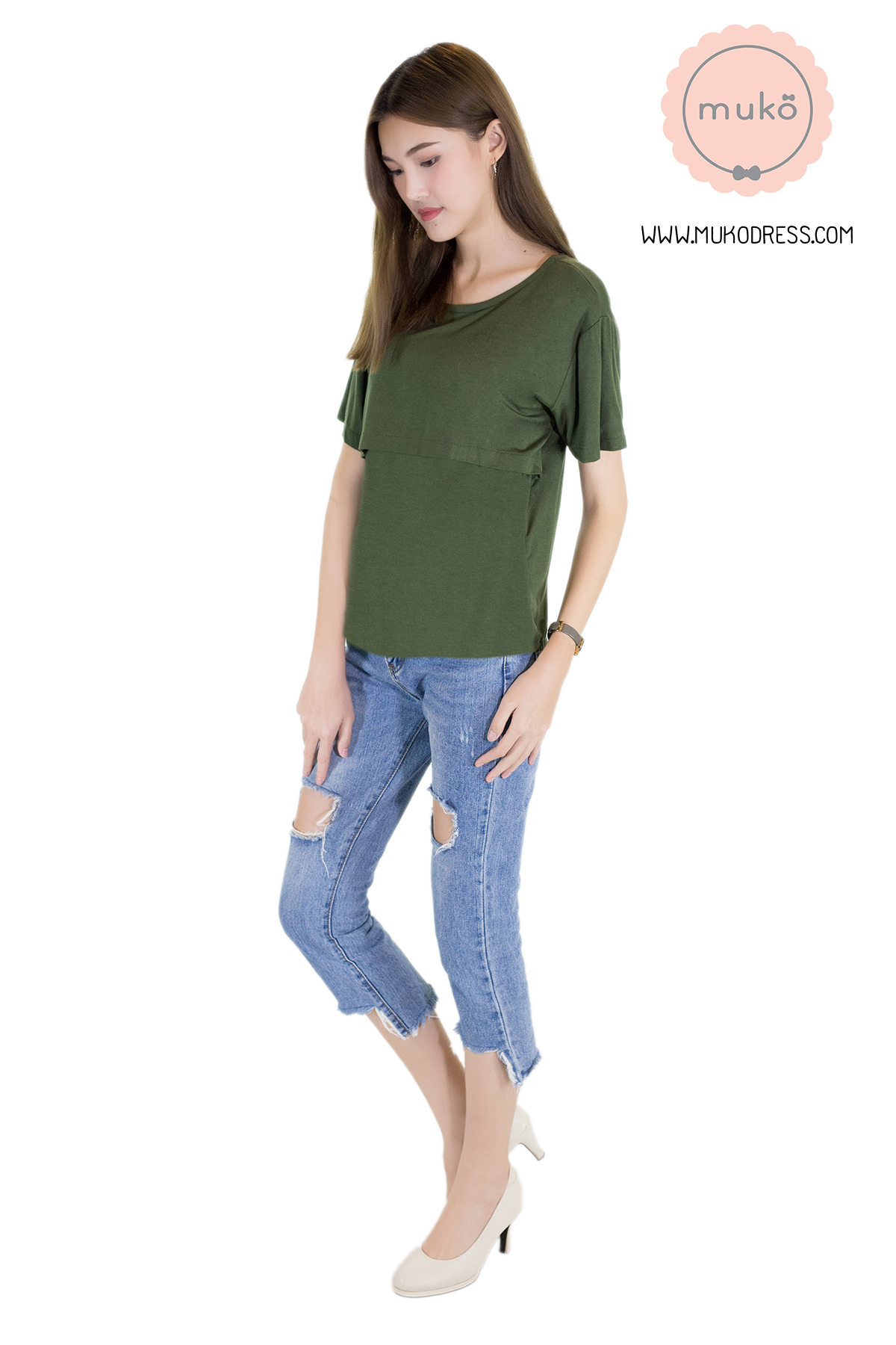 Muko My Jane เสื้อเปิดให้นมคลุมท้อง TC09-008 สีเขียวขี้ม้า Muko My Jane เสื้อเปิดให้นมคลุมท้อง TC09-008 สีเขียวขี้ม้า
