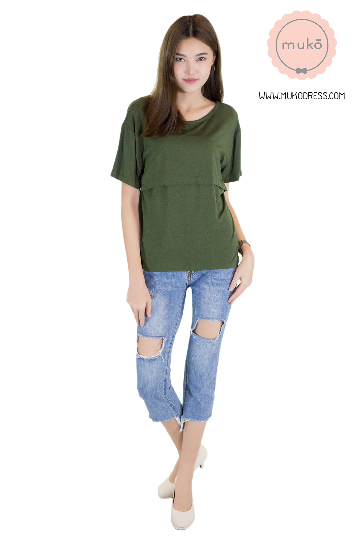 Muko My Jane เสื้อเปิดให้นมคลุมท้อง TC09-008 สีเขียวขี้ม้า Muko My Jane เสื้อเปิดให้นมคลุมท้อง TC09-008 สีเขียวขี้ม้า