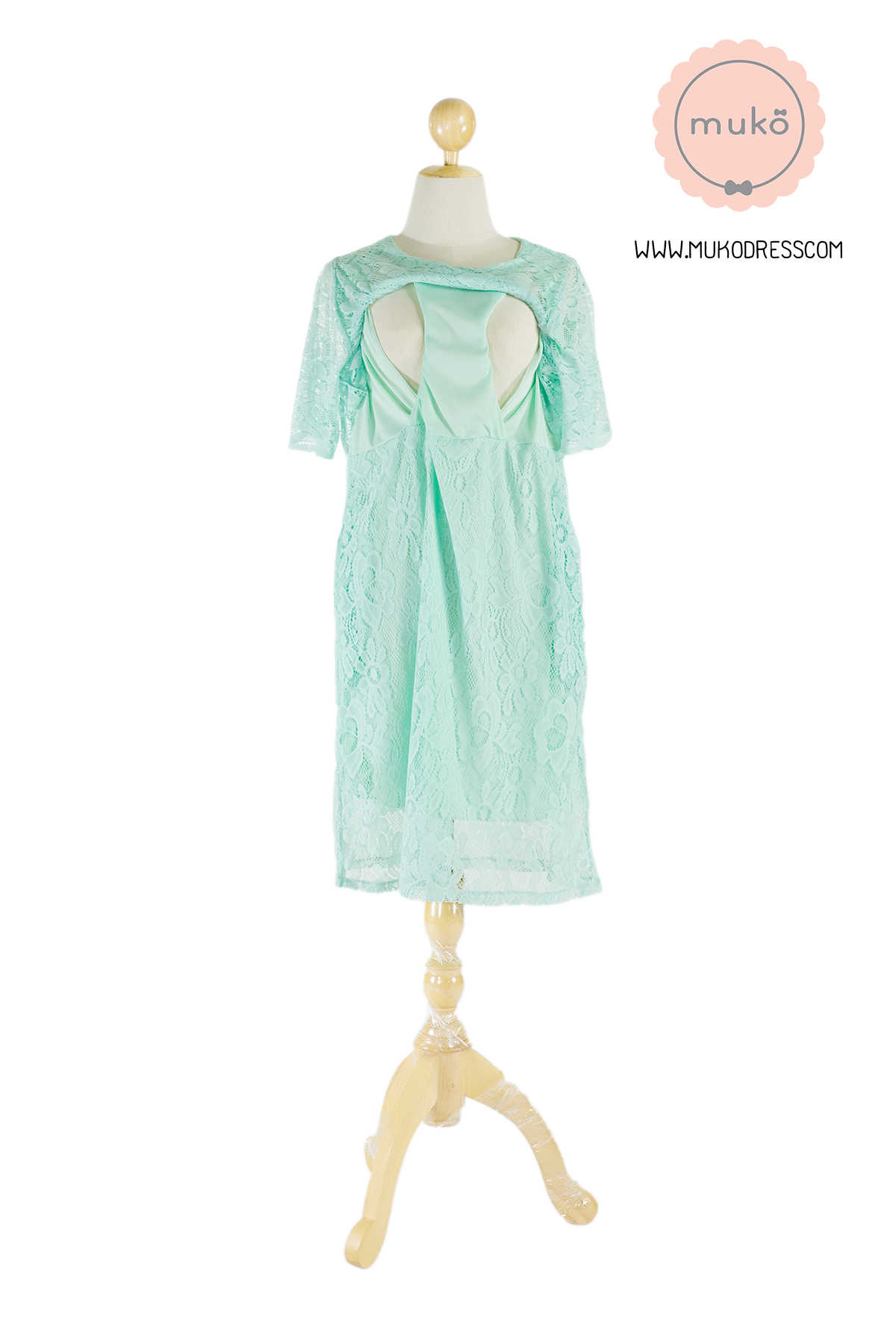 Muko Rosie Lace Dress เดรสเปิดให้นม คลุมท้อง DZ23-002  สีเขียวมิ้นท์