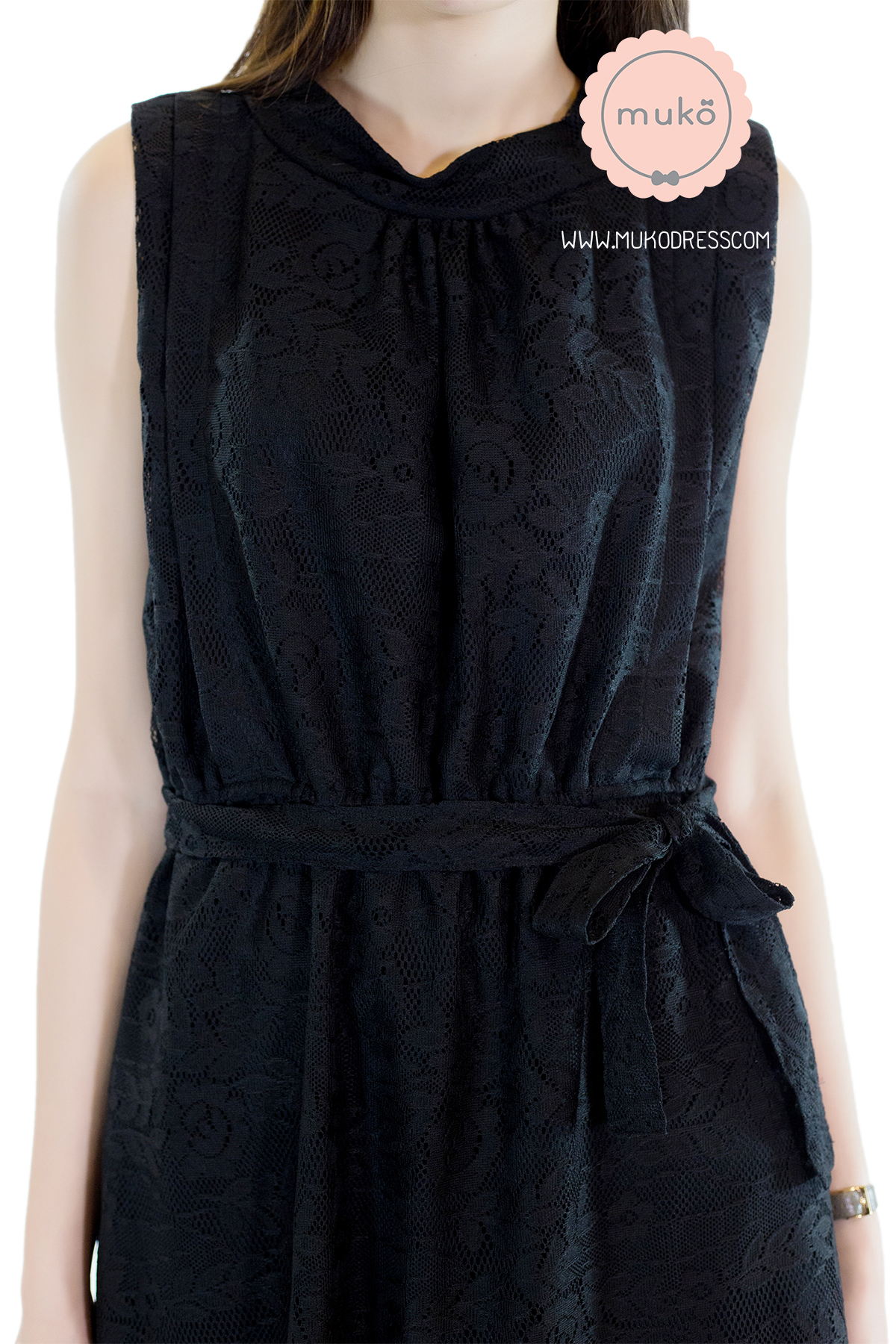Muko Sarah Lace Dress เดรสเปิดให้นม คลุมท้อง MZ04-002  ดำ