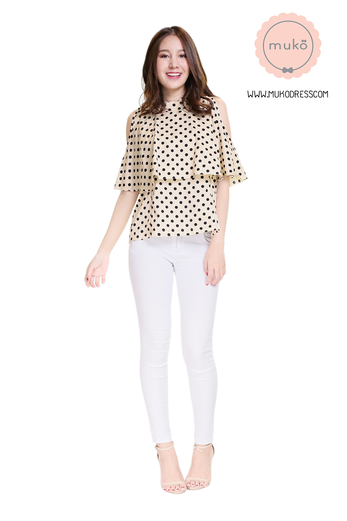 Muko Bryony เสื้อเปิดให้นม BSL04-017 ครีมลายจุดดำ Muko Bryony เสื้อเปิดให้นม BSL04-017 ครีมลายจุดดำ