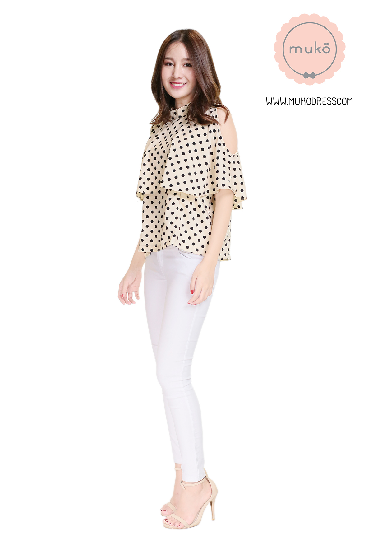Muko Bryony เสื้อเปิดให้นม BSL04-017 ครีมลายจุดดำ Muko Bryony เสื้อเปิดให้นม BSL04-017 ครีมลายจุดดำ