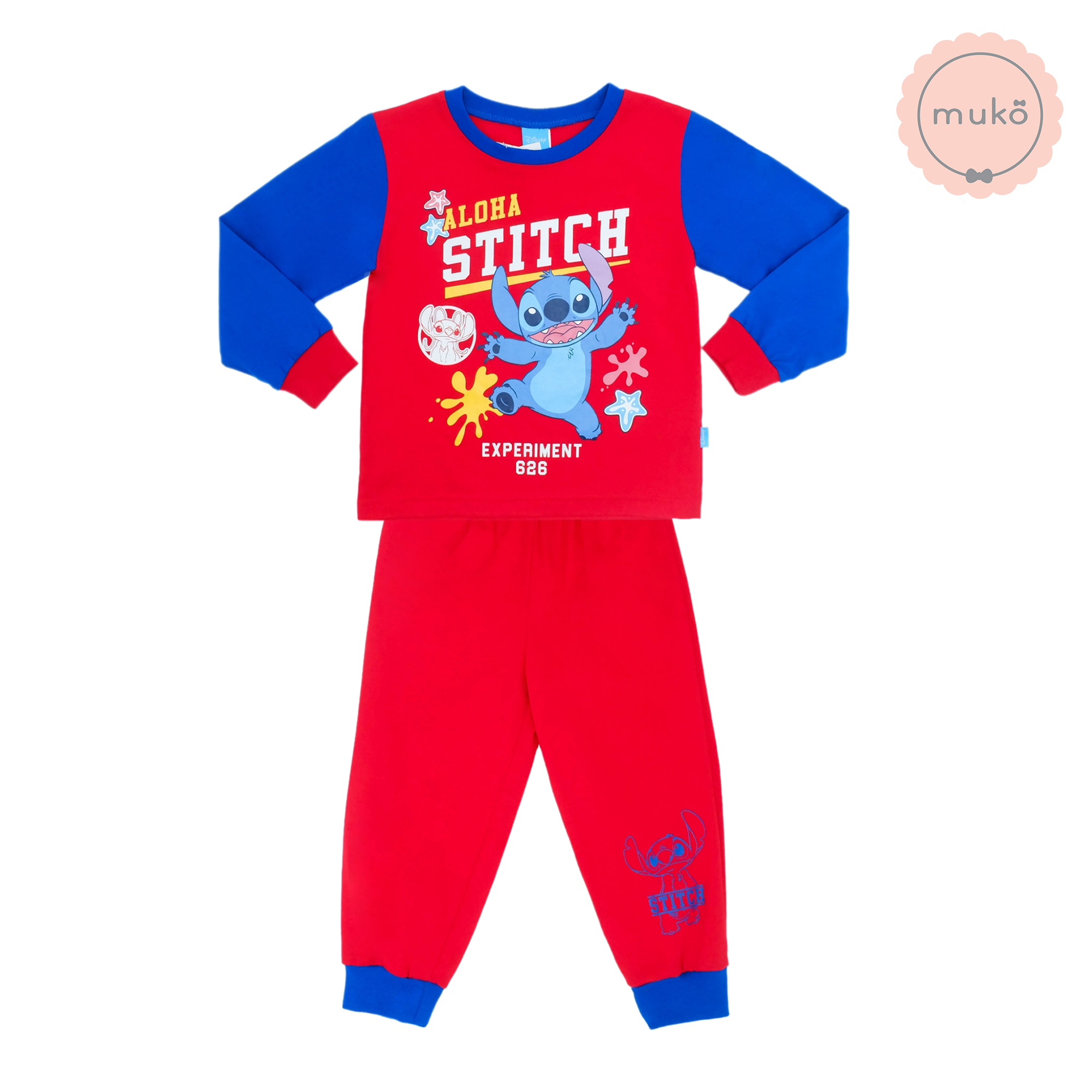 ชุดเด็ก 6 เดือน - 1 ขวบ แขนยาว-ขายาว (Size 1) DLS127-691-3-Red 1 ลาย สติช Stitch สีแดง (แขนน้ำเงินเข้ม)