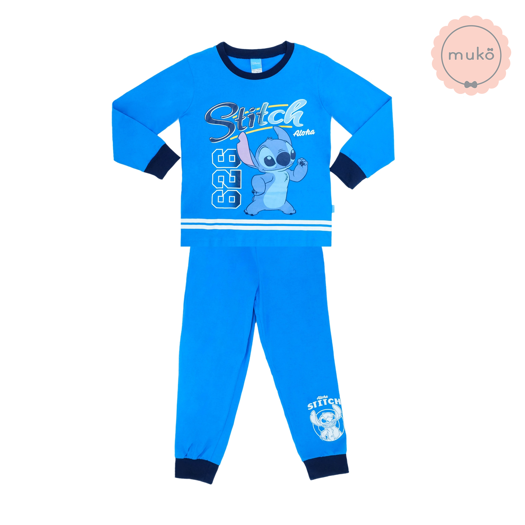 ชุดเด็ก 6-7 ขวบ แขนยาว-ขายาว (Size L) DLS127-690-XL-Blue L ลาย สติช Stitch สีฟ้า (ฟ้าทั้งชุด)