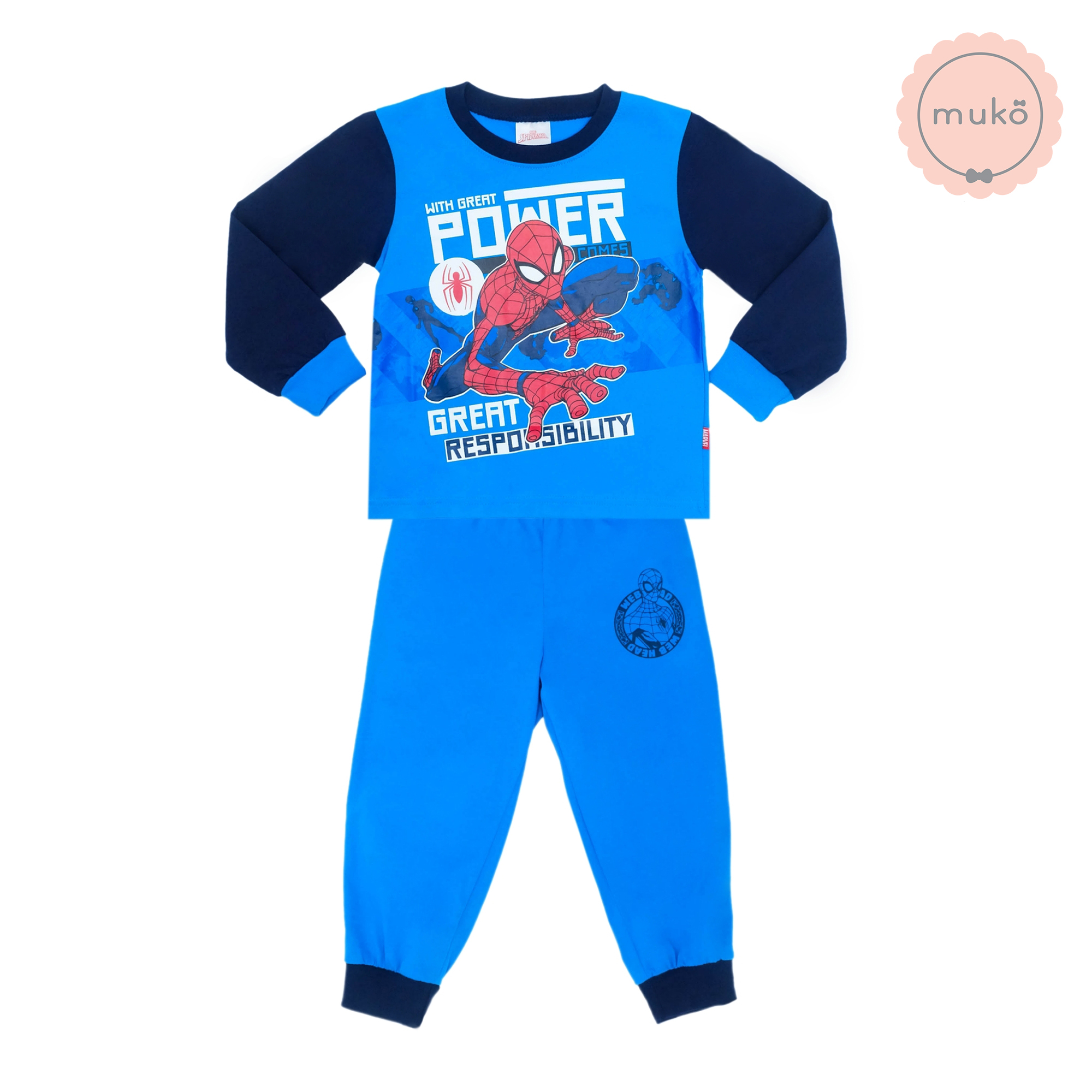 ชุดเด็ก 1-2 ขวบ แขนยาว-ขายาว (Size 2) DMS127-04-3-Blue 2 ลาย สไปร์เดอร์แมน Spiderman สีฟ้า