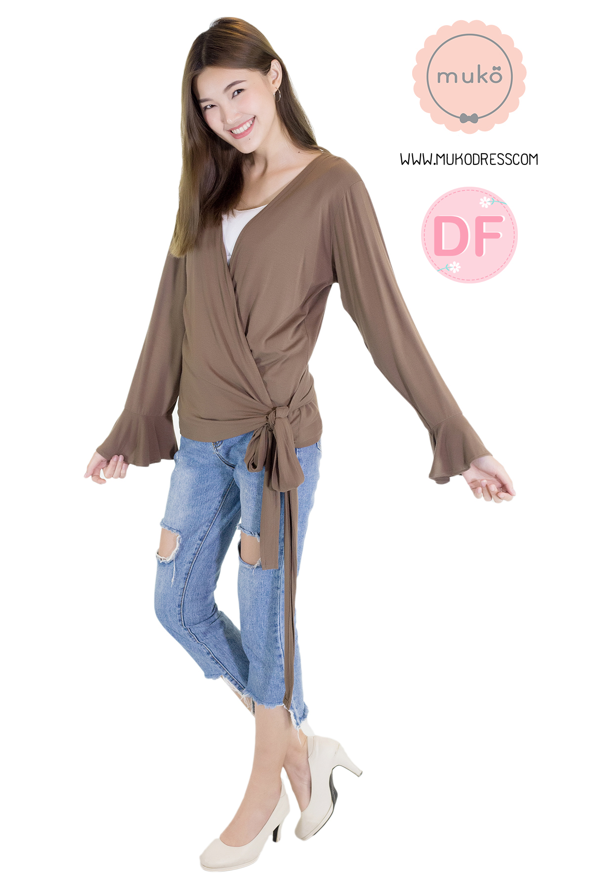 Muko Aubree Cardigan เสื้อคลุมผ้าคอตตอนยืดญี่ปุ่น AB07-005DF สีน้ำตาล