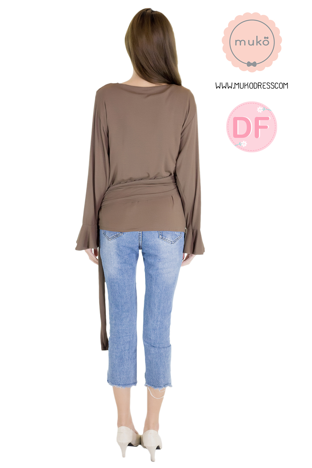 Muko Aubree Cardigan เสื้อคลุมผ้าคอตตอนยืดญี่ปุ่น AB07-005DF สีน้ำตาล