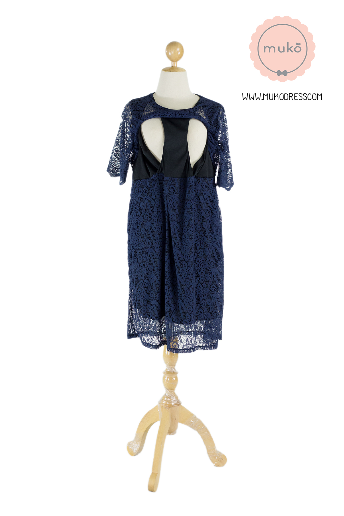 Muko Rosie Lace Dress เดรสเปิดให้นม คลุมท้อง DZ23-001 สีกรม