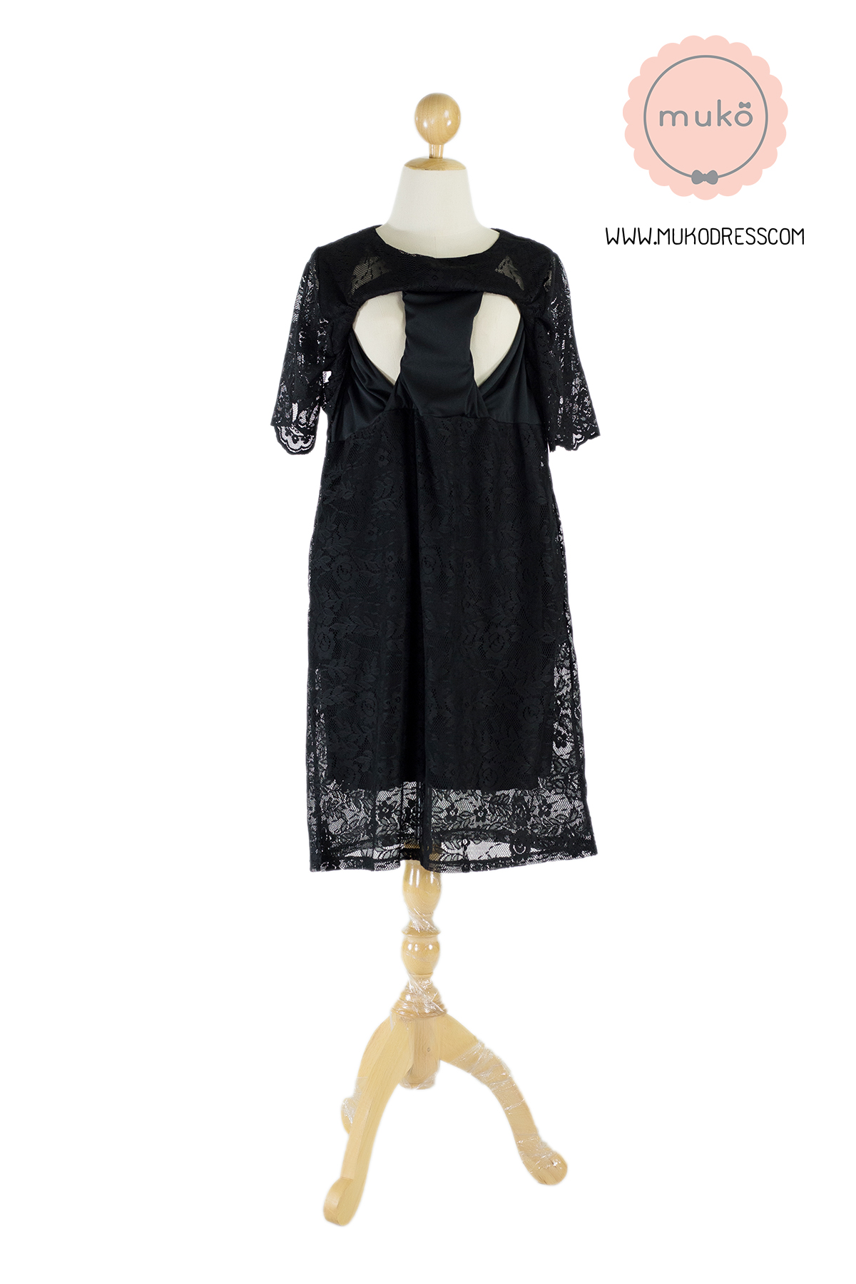 Muko Rosie Lace Dress เดรสเปิดให้นม คลุมท้อง DZ23-004 สีดำ