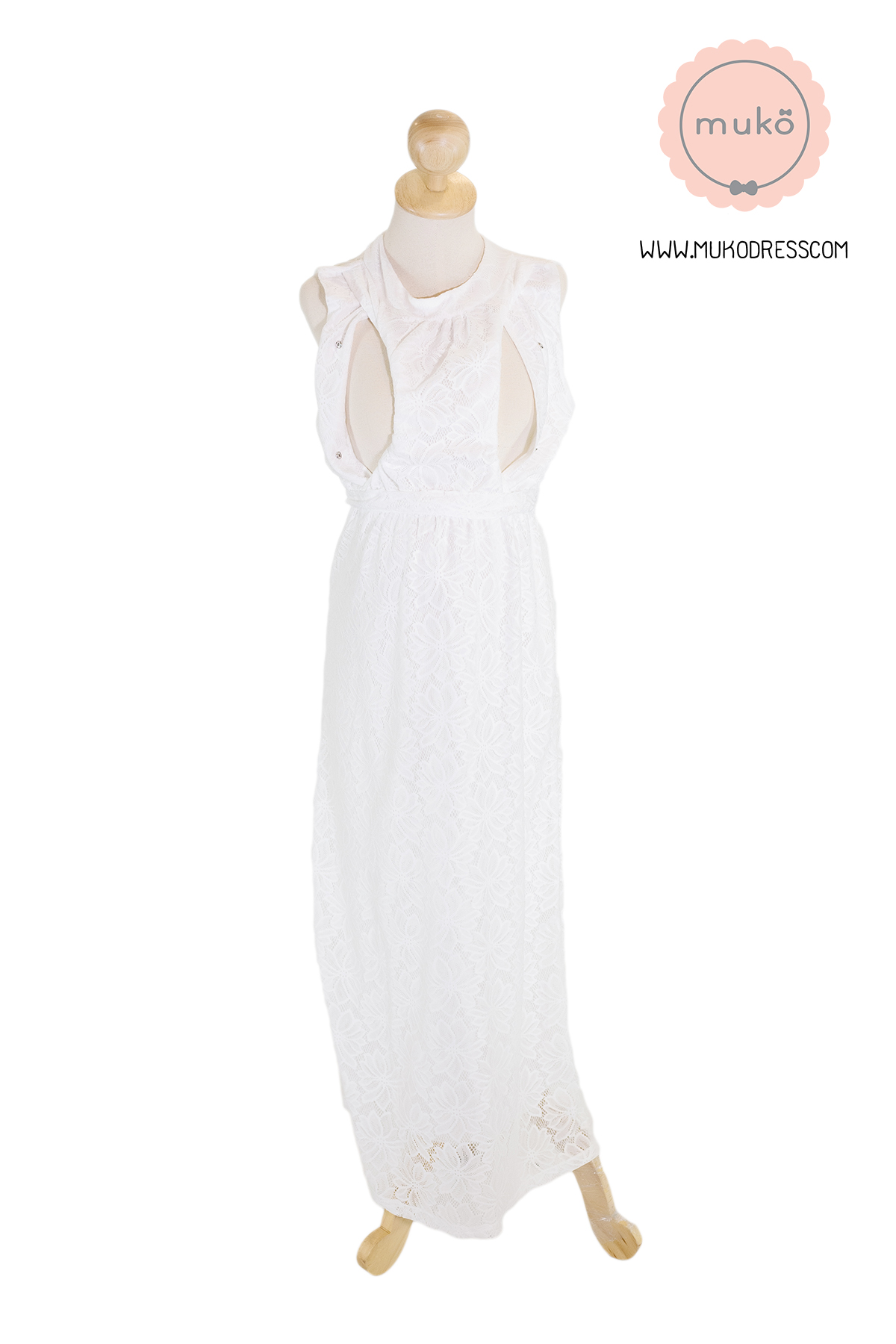 Muko Sarah Lace Dress เดรสเปิดให้นม คลุมท้อง MZ04-006  ขาว