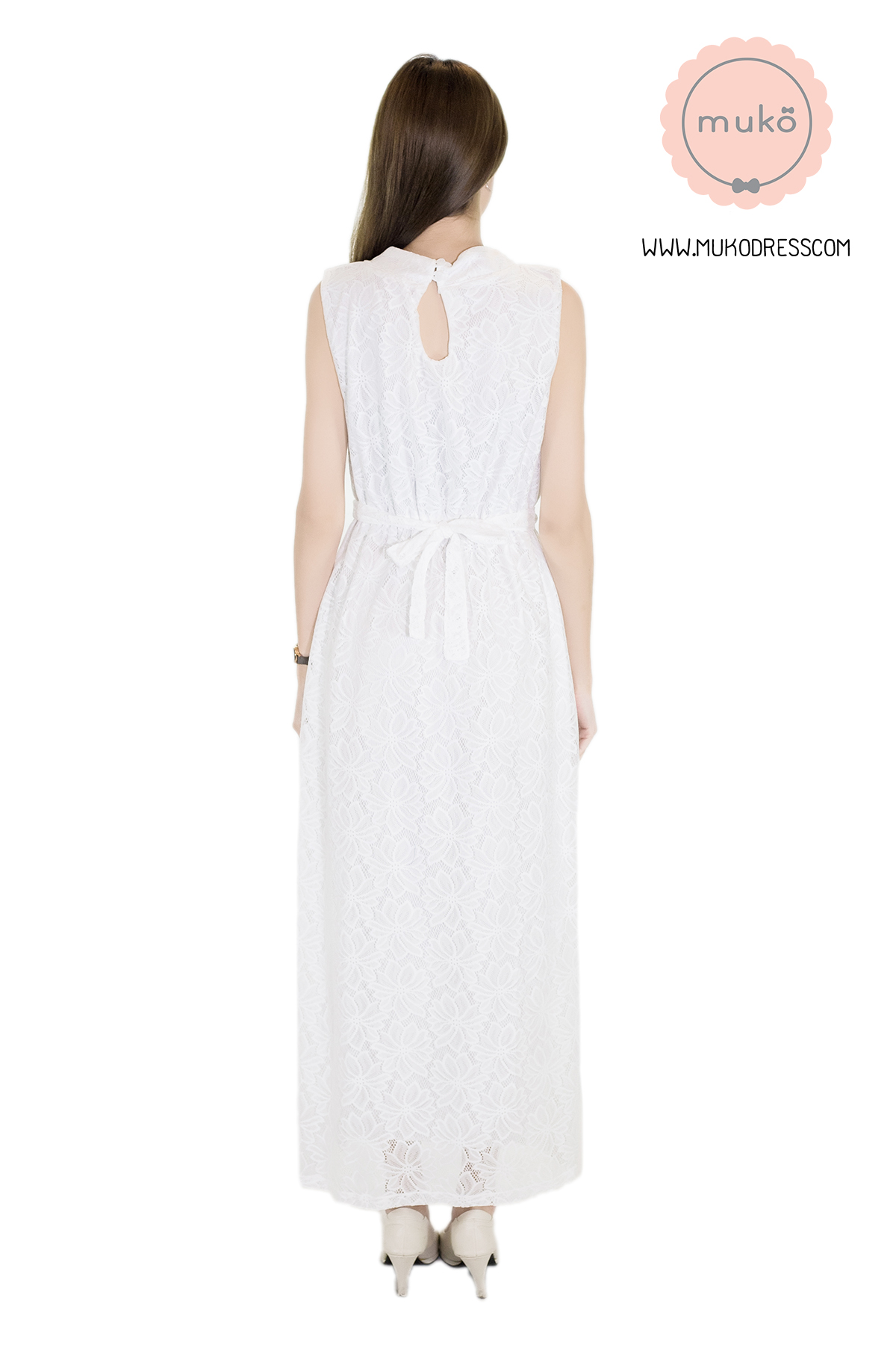 Muko Sarah Lace Dress เดรสเปิดให้นม คลุมท้อง MZ04-006  ขาว