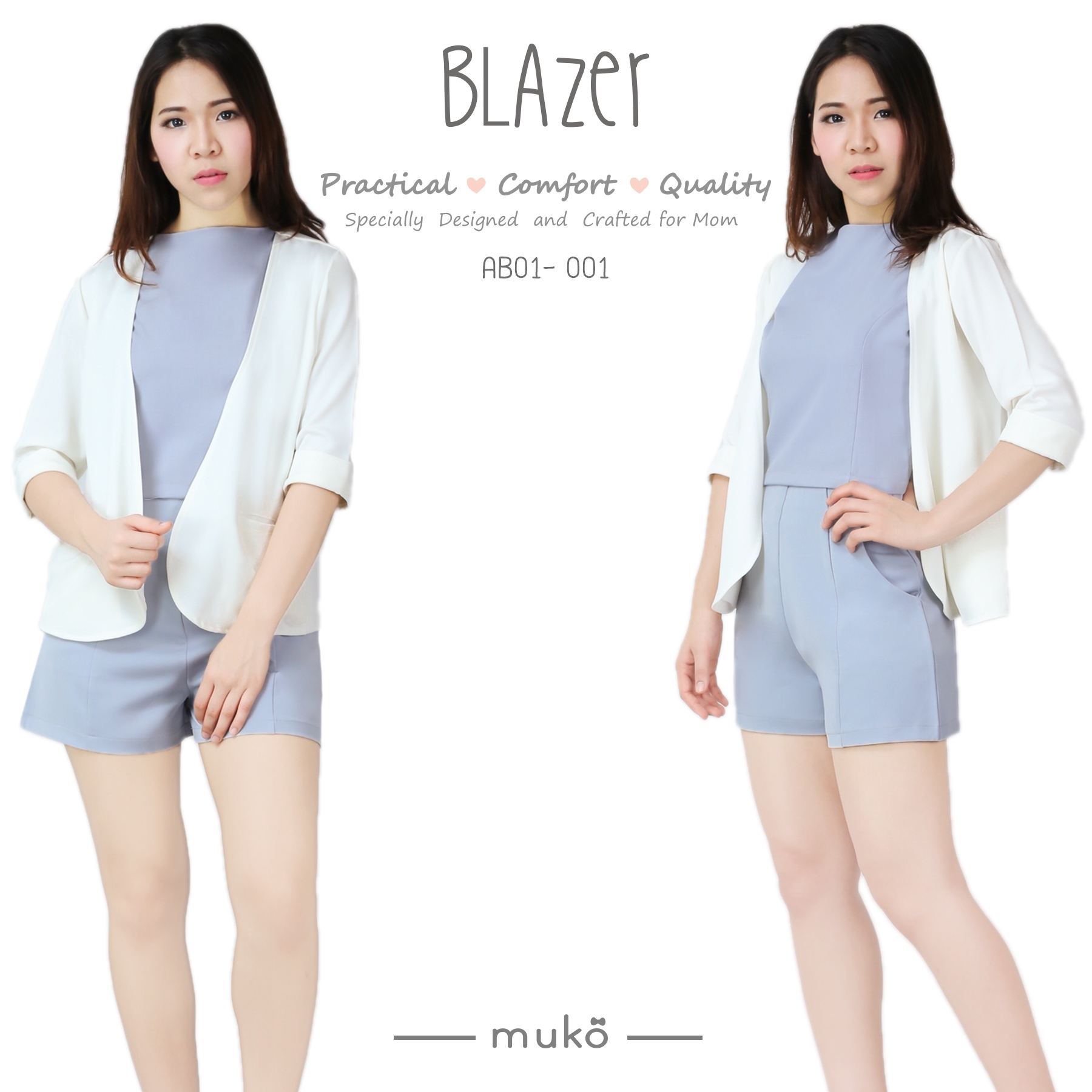 Muko Blazer เสื้อคลุมผ้าฮานาโกะ AB01-001 สีขาว