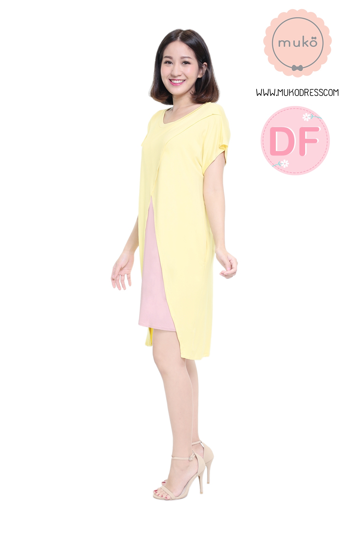 Muko ButterCup เดรสให้นม คลุมท้อง DR16-027DF เหลือง-นู๊ด