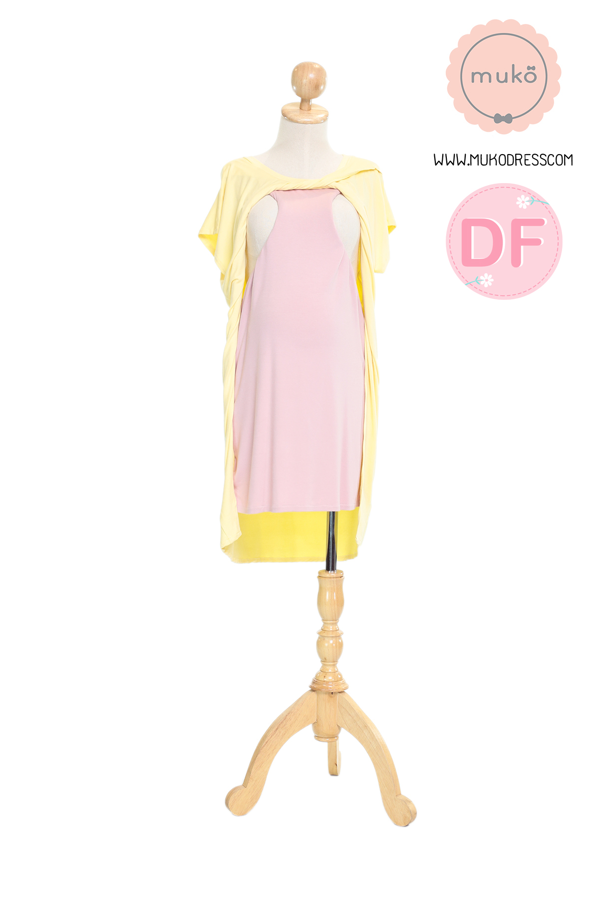 Muko ButterCup เดรสให้นม คลุมท้อง DR16-027DF เหลือง-นู๊ด