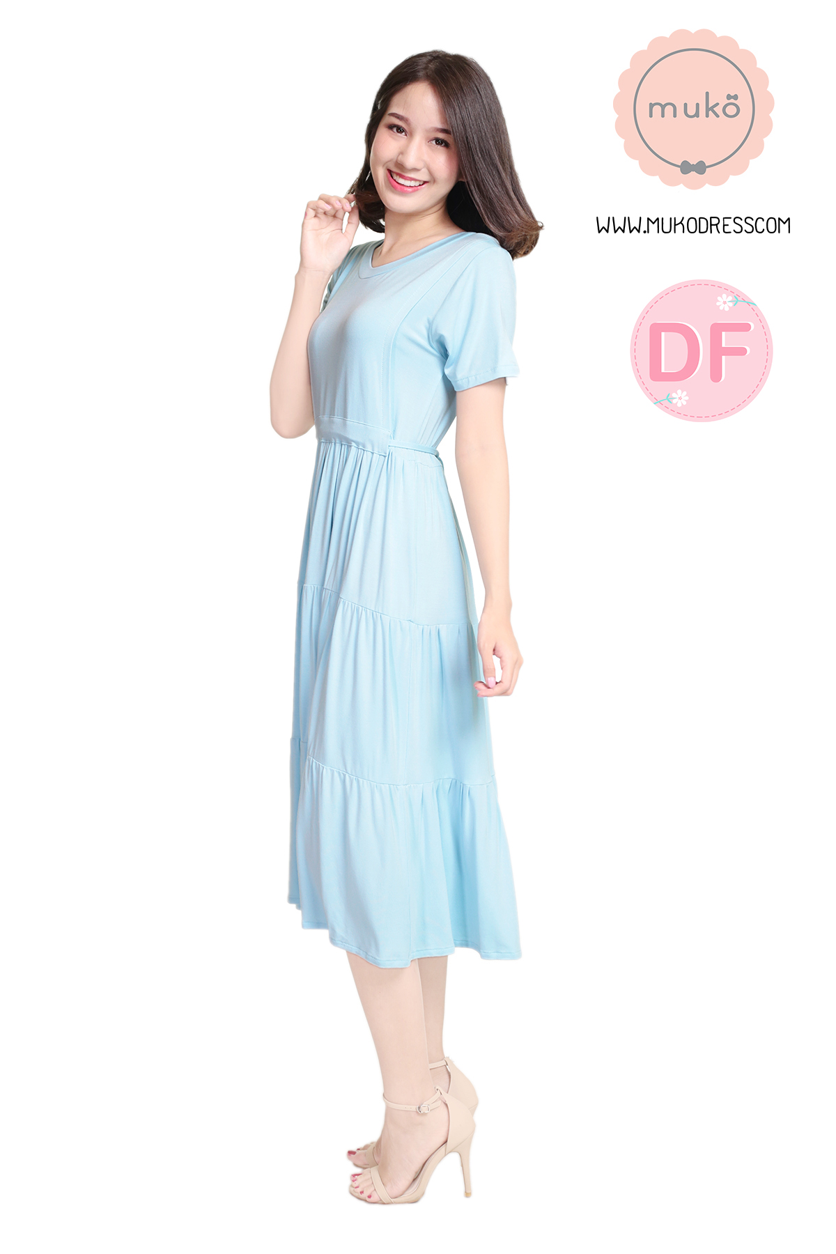 Muko Betty  เดรสให้นม คลุมท้อง  DR06-016DF สีฟ้านม