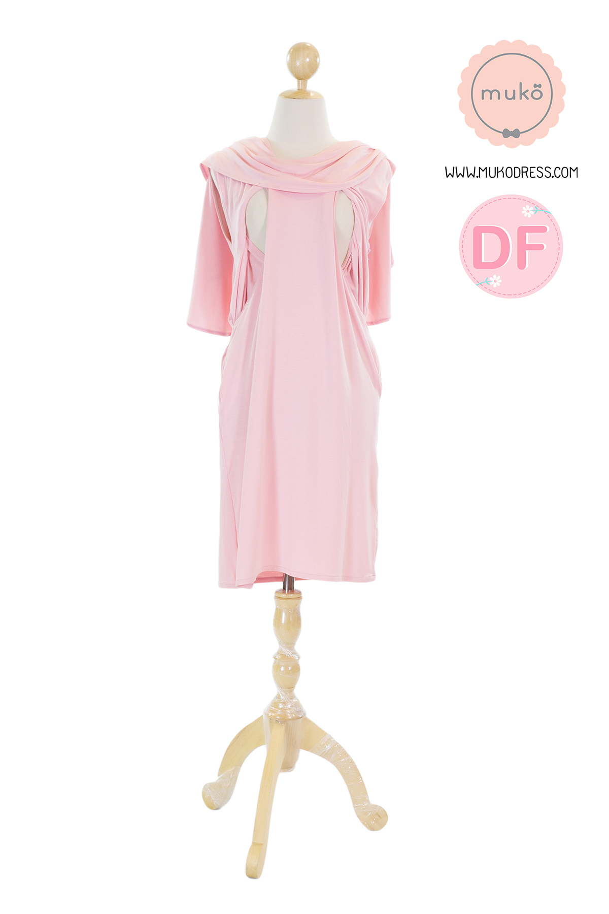 Muko Cindy เดรสคลุมท้อง เปิดให้นม  DR17-007DF สีชมพู