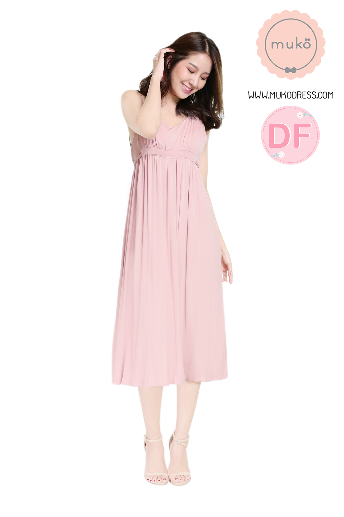 Muko Brownie maxi เดรสยาวให้นม คลุมท้อง MR02-011DF สีนู๊ด