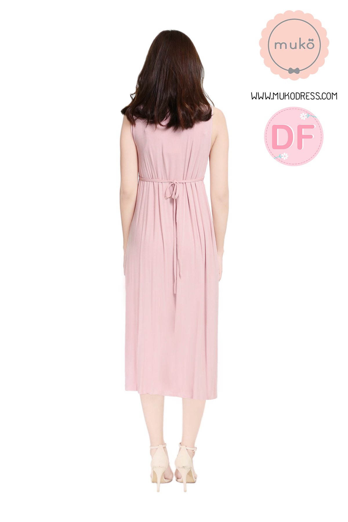 Muko Brownie maxi เดรสยาวให้นม คลุมท้อง MR02-011DF สีนู๊ด