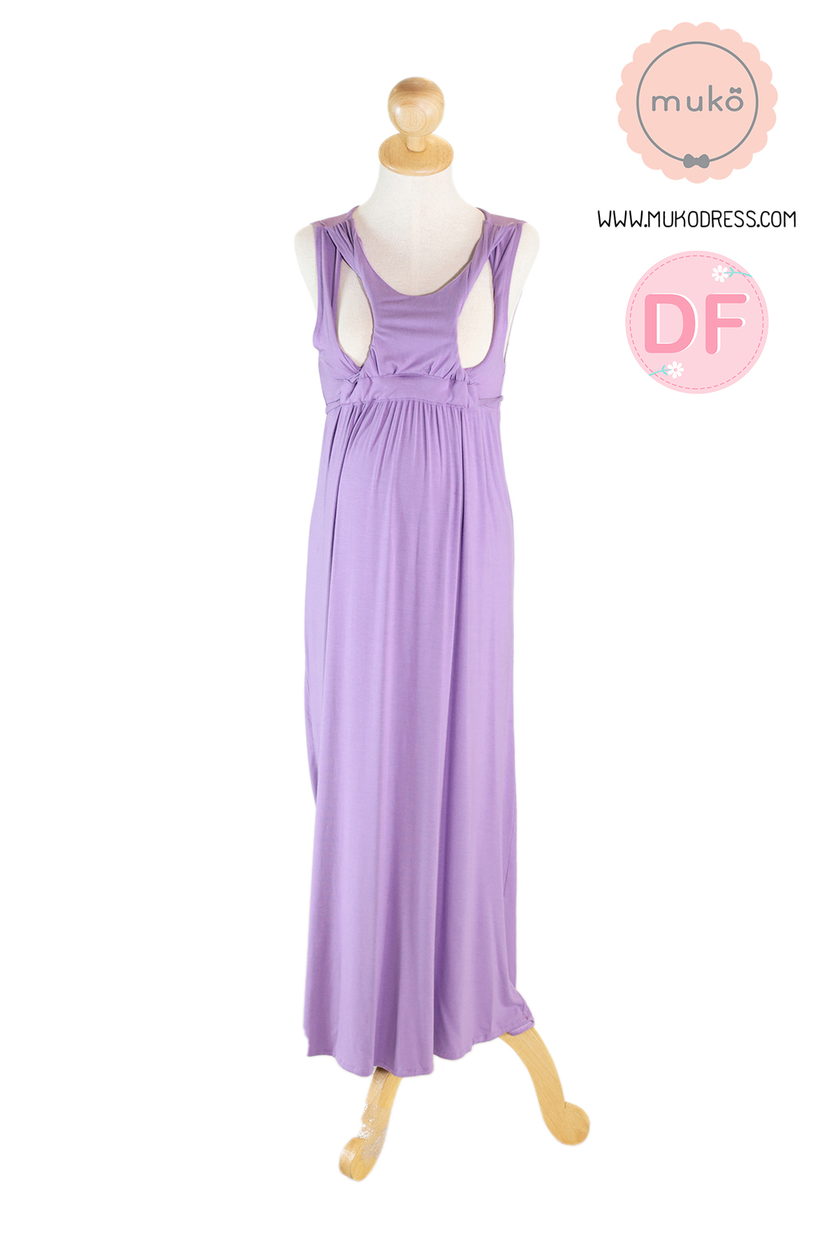 Muko Brownie maxi เดรสยาวให้นม คลุมท้อง MR02-022DF สีม่วงนม