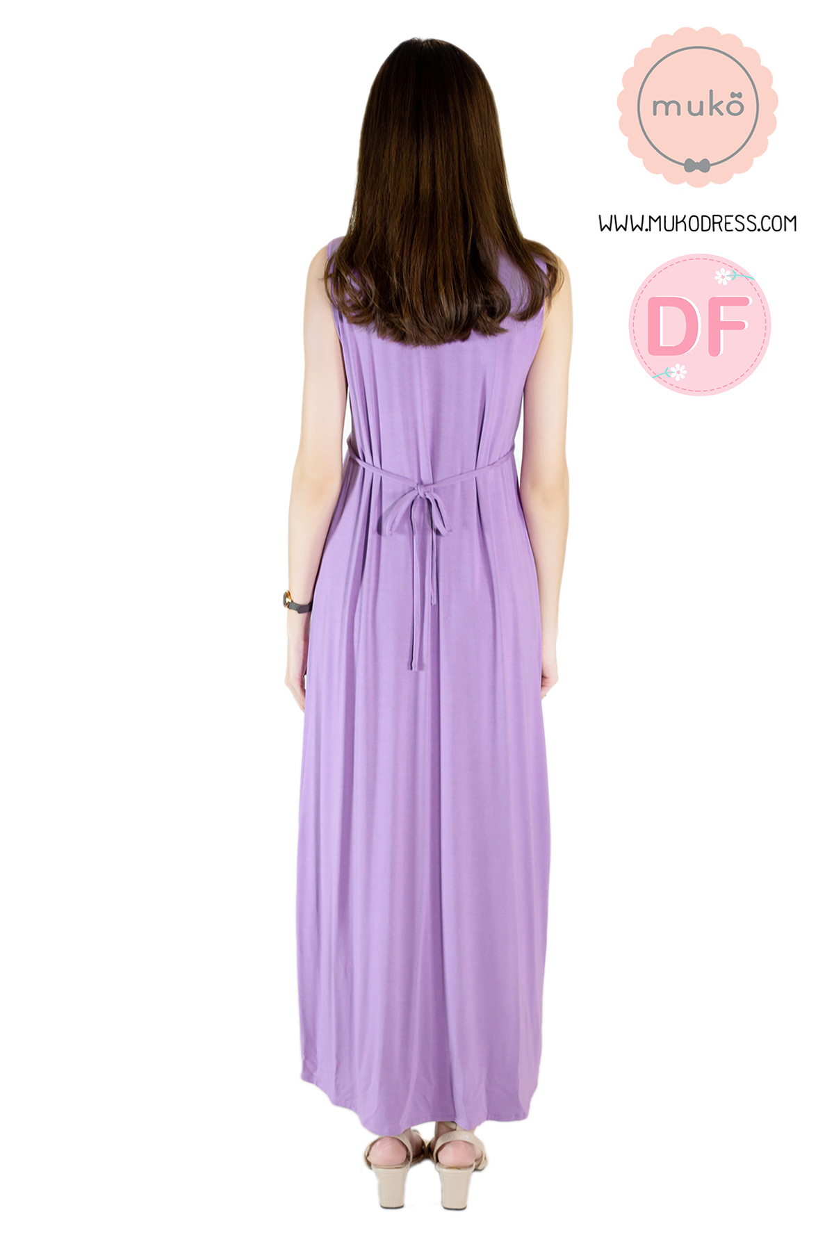 Muko Brownie maxi เดรสยาวให้นม คลุมท้อง MR02-022DF สีม่วงนม