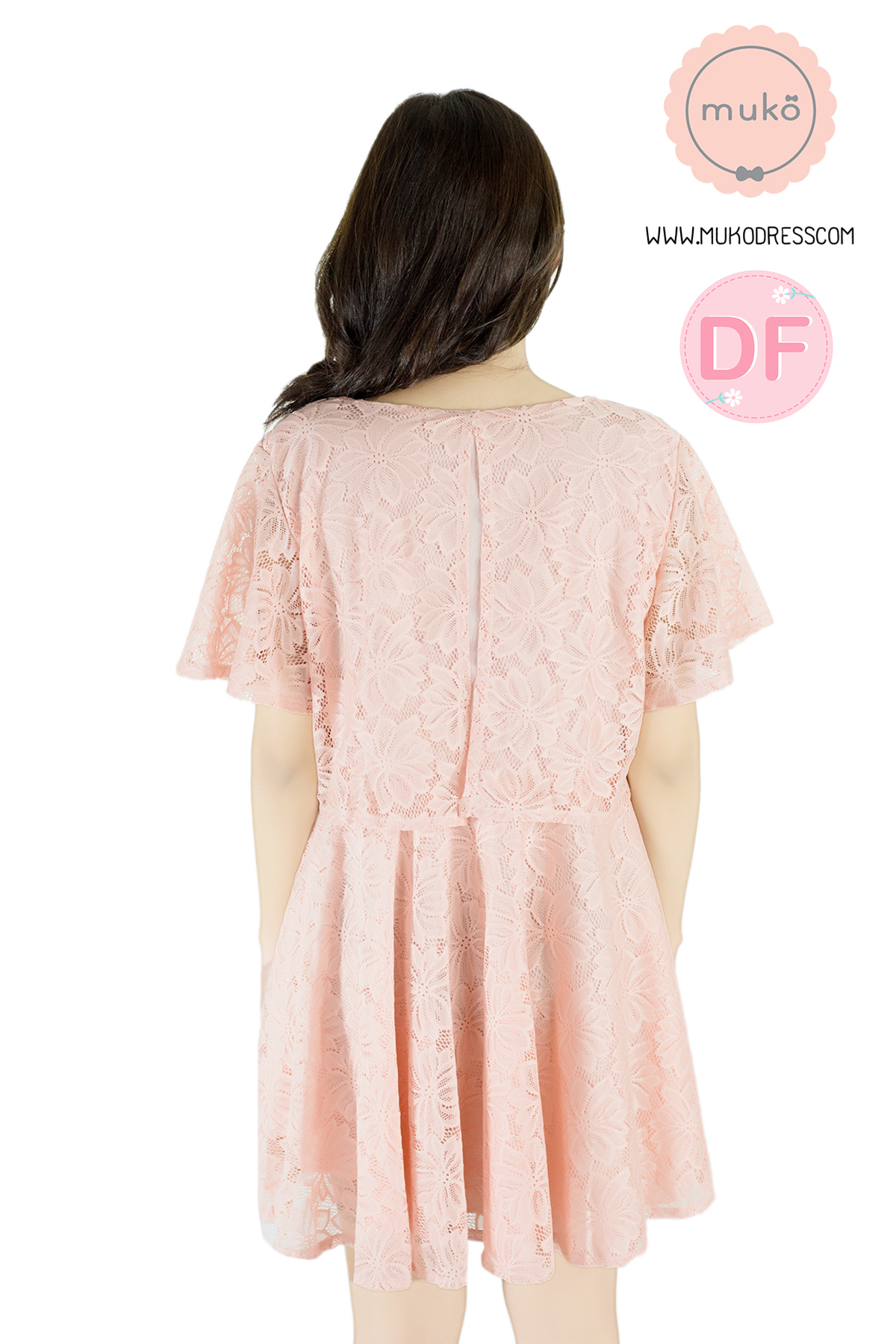 Muko Nico Lace Dress เดรสให้นม คลุมท้อง DZ22-006DF สีโอรส