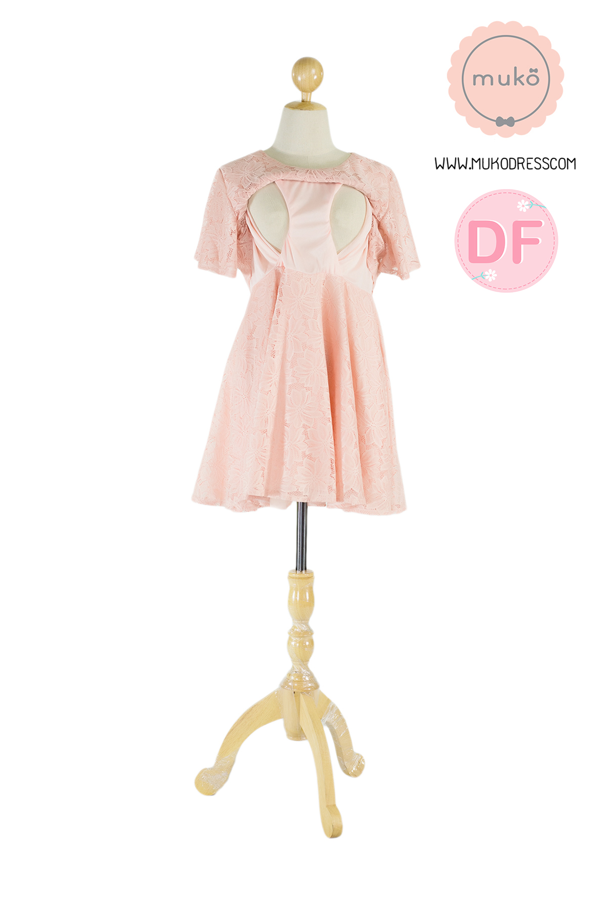 Muko Nico Lace Dress เดรสให้นม คลุมท้อง DZ22-006DF สีโอรส