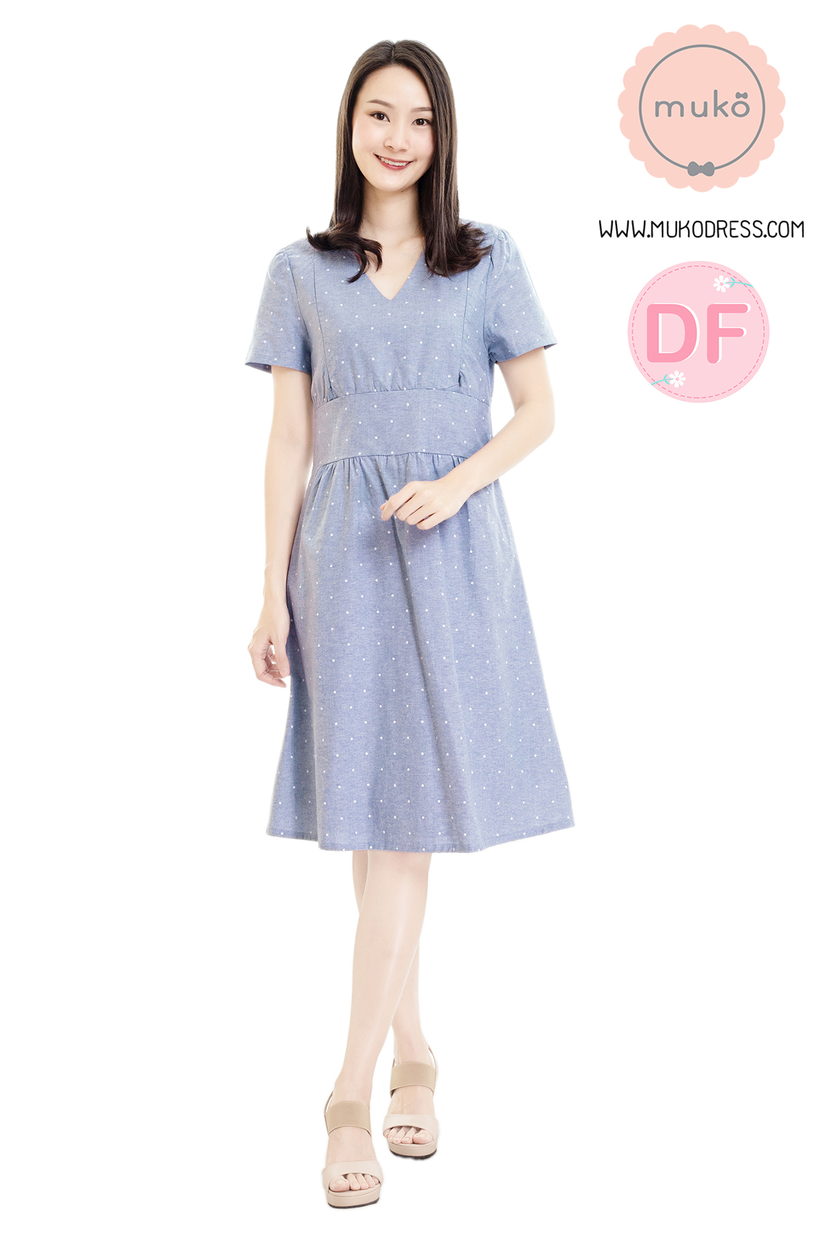 Muko Donna เดรสเปิดให้นม DZ37-002DF ยีนส์จุด