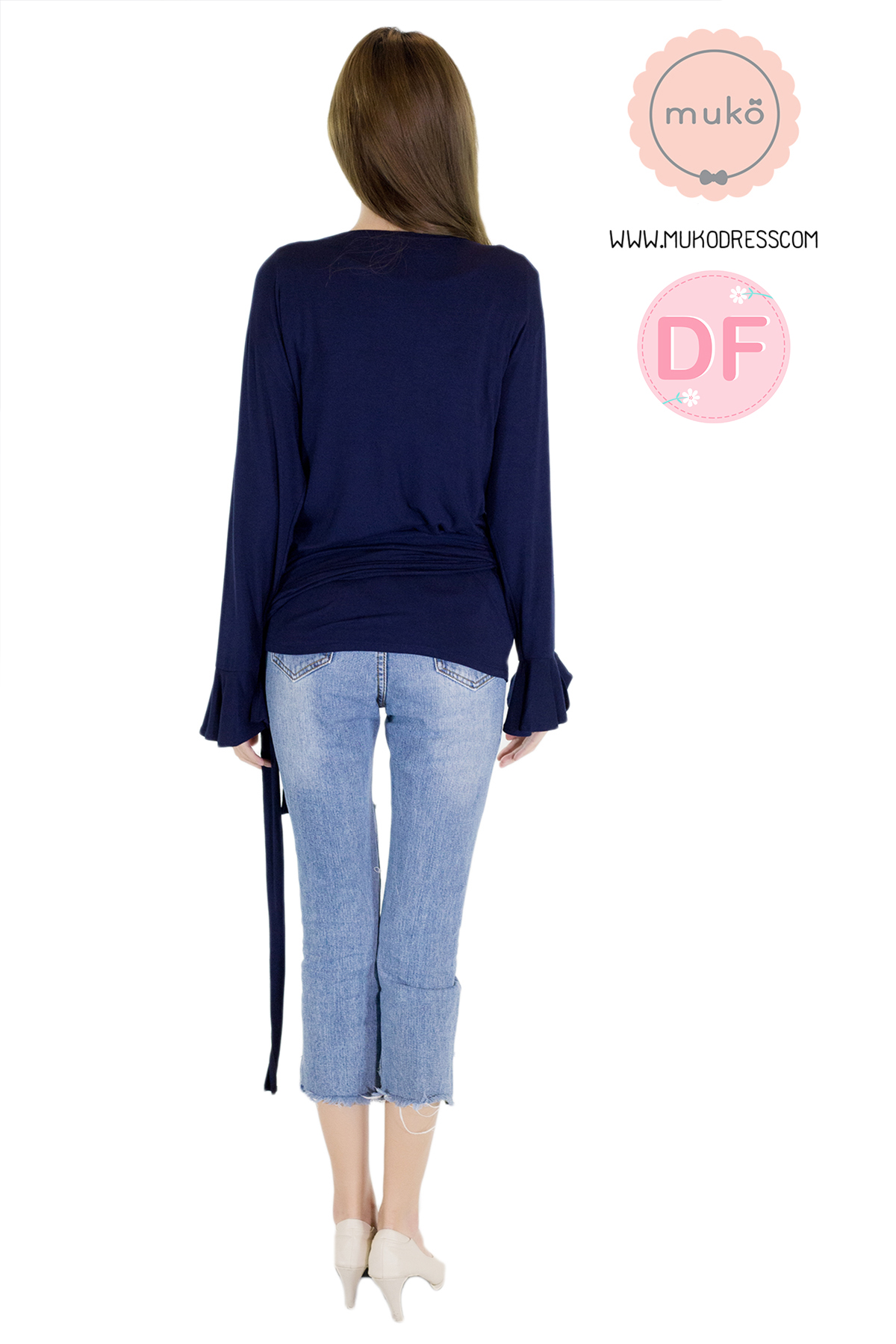 Muko Aubree Cardigan เสื้อคลุมผ้าคอตตอนยืดญี่ปุ่น AB07-003DF สีกรมท่า