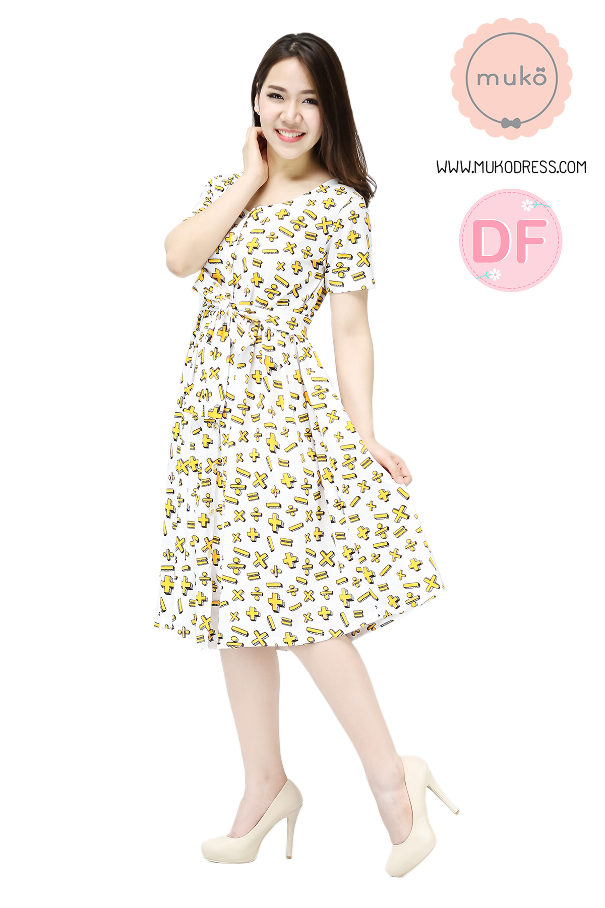 Muko Sweet Paula เดรสให้นม คลุมท้อง DC03-031DF ขายลายเครื่องหมาย