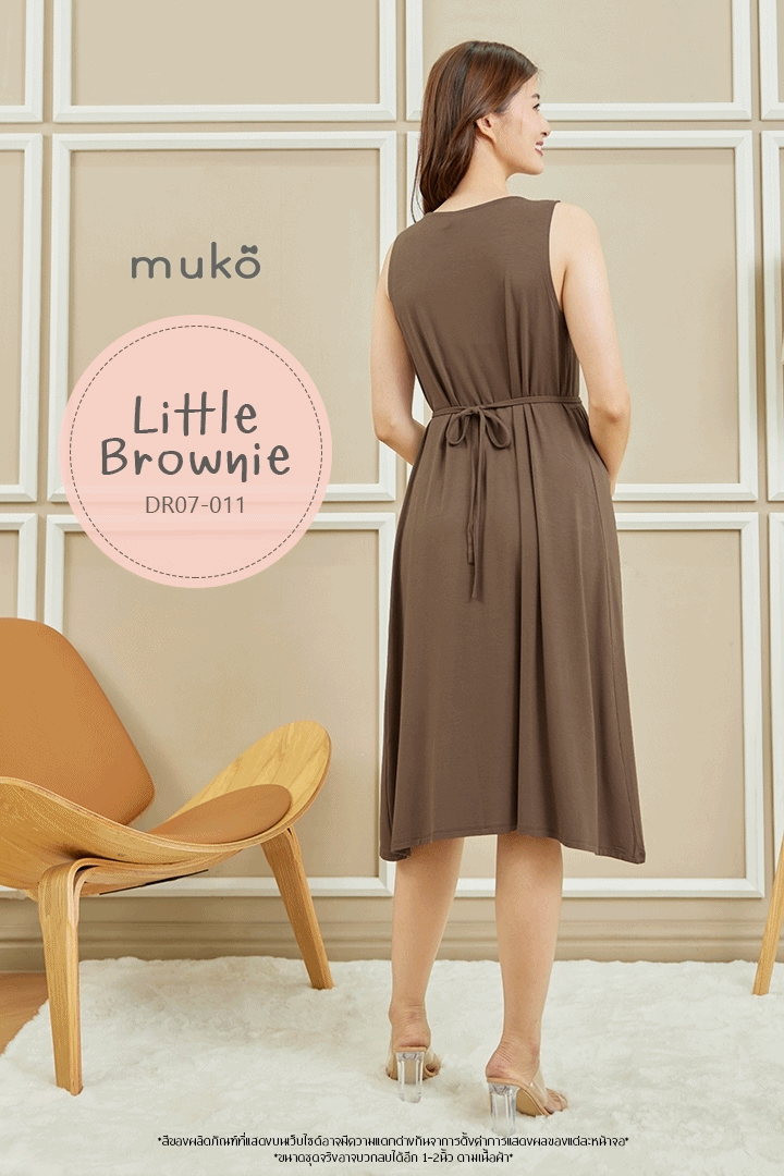 Muko Little Brownie (ชุดยาว 42”) เดรสให้นม คลุมท้อง DR07-011 น้ำตาล