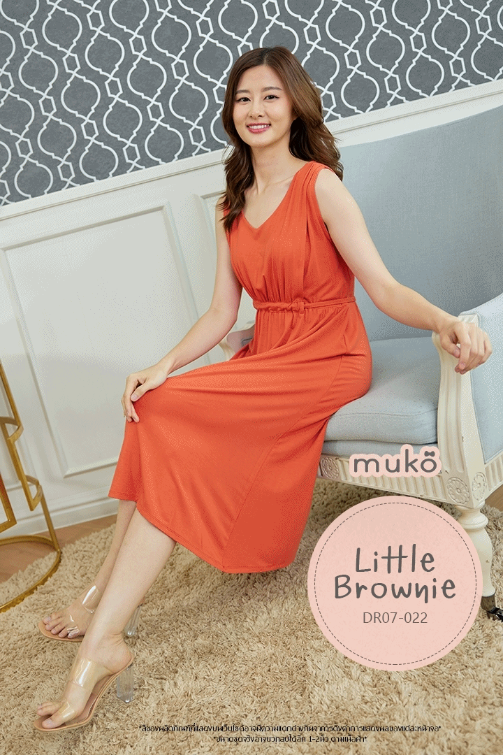 Muko Little Brownie (ชุดยาว 42”) เดรสให้นม คลุมท้อง DR07-022 ส้มอิฐ